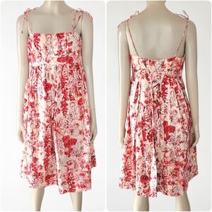 Y2K Red Floral Mini Sundress Womens 6 Gap Spaghetti Strap Cotton Cottagecore